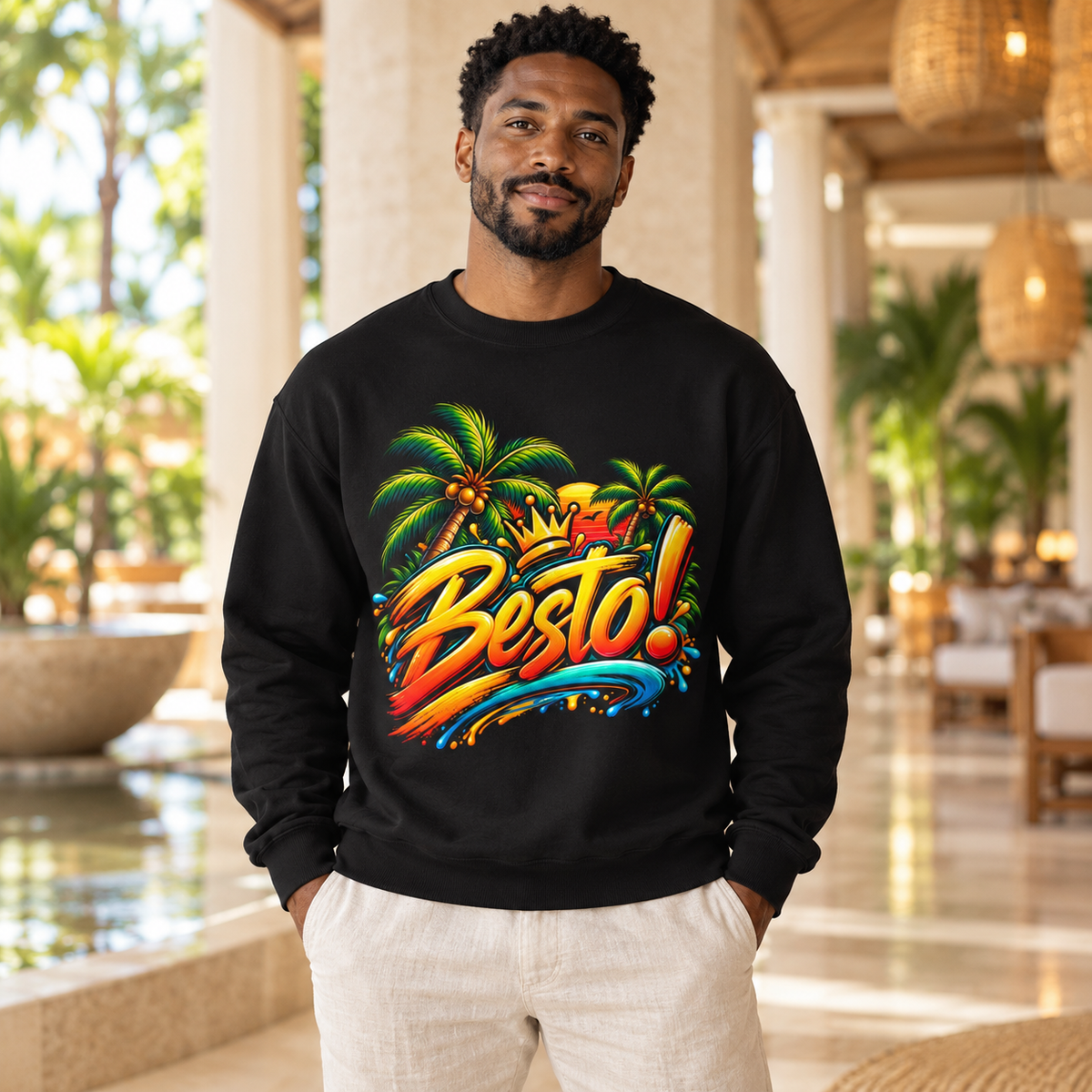 Besto Goa centered sweatshirt lifestyle mockup 4