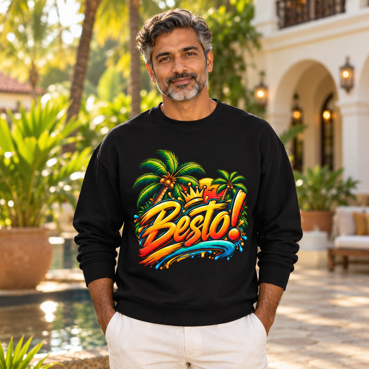 Besto Goa centered sweatshirt lifestyle mockup 5