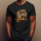 Chai Te Chai T-shirt — centered front print, person wearing it, detail background