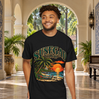 Susegad Club Sunset Beach Garment-Dyed T-Shirt — worn detail, original garment and print preserved