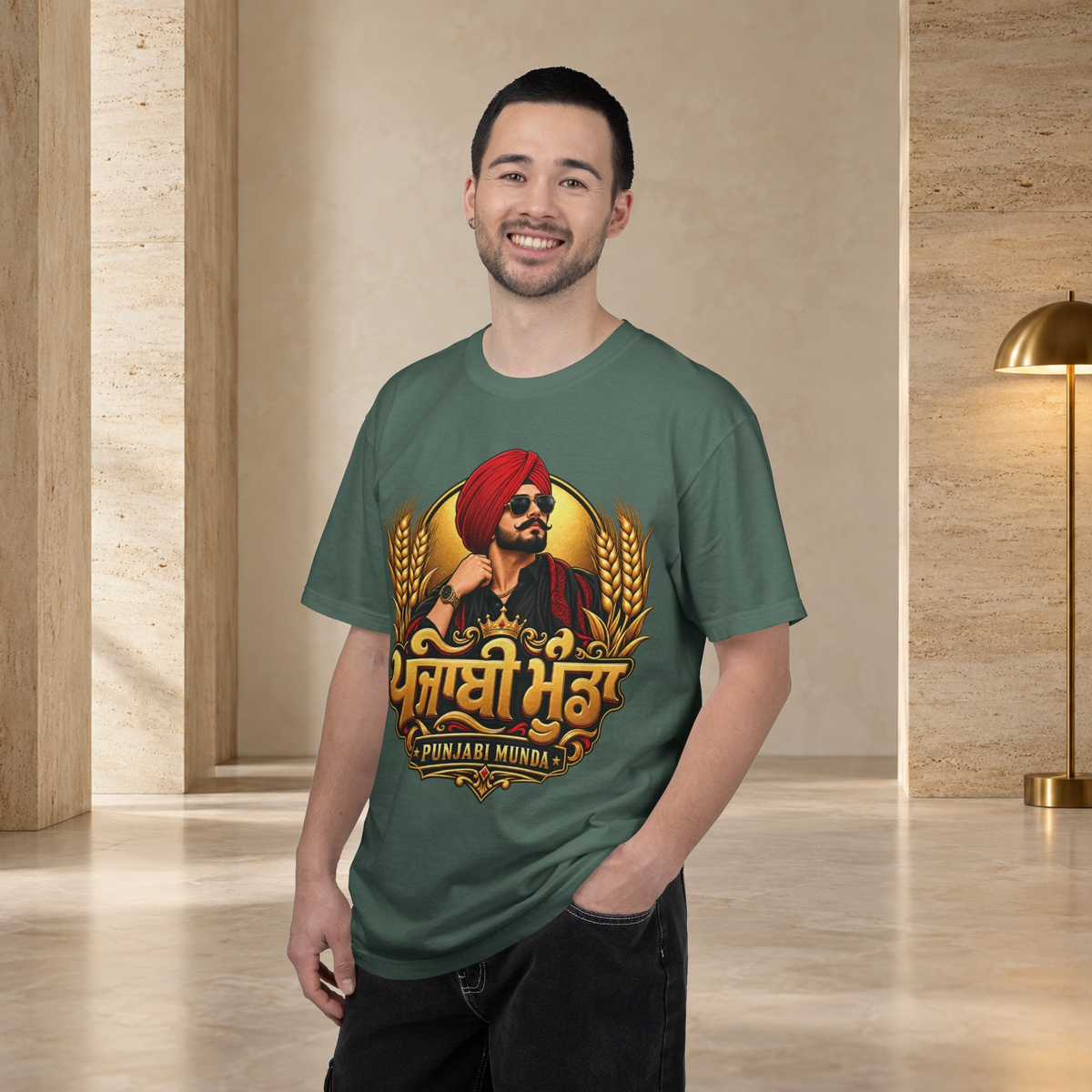 Punjabi Munda red turban and gold wheat — Studio, original subject and print preserved