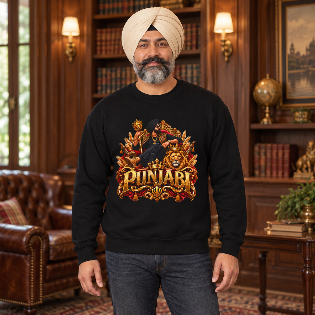 Crewneck Sweatshirt — Punjabi Royalty Graphic — premium centered mockup 2