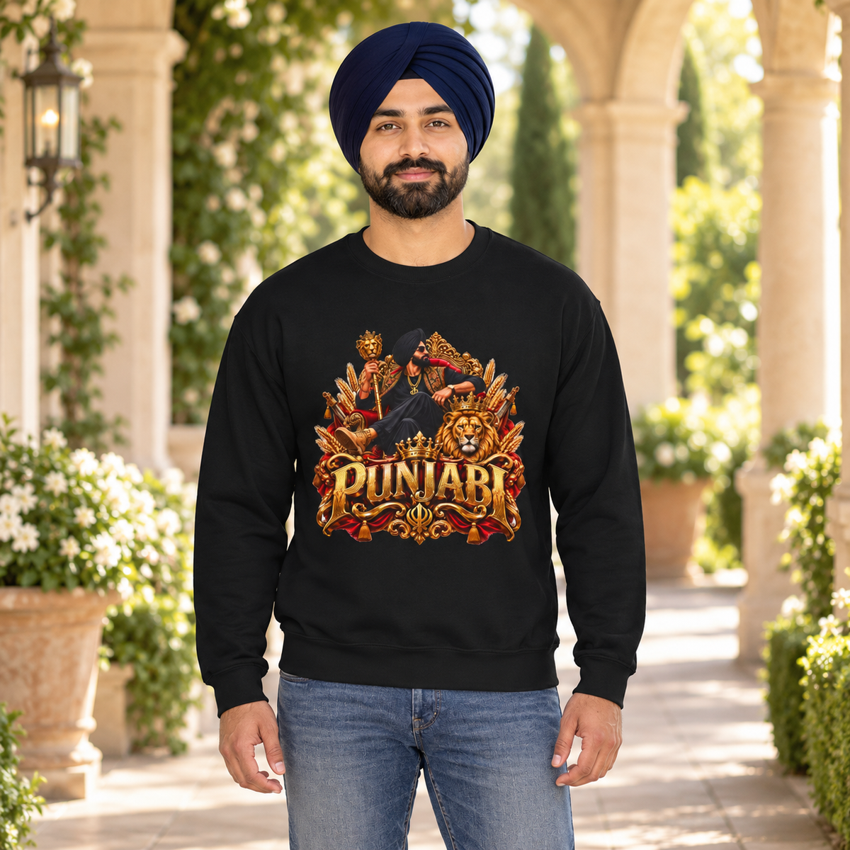Crewneck Sweatshirt — Punjabi Royalty Graphic — premium centered mockup 5