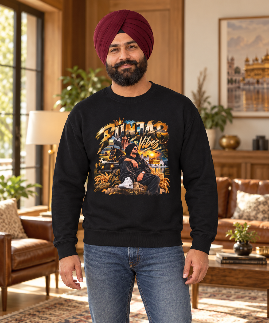 Crewneck Sweatshirt — Summer Vibes Graphic Pullover — premium centered mockup 4