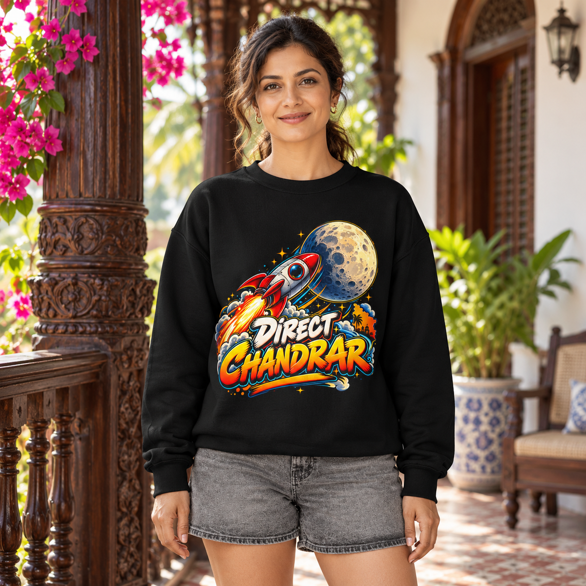 DIRECT CHANDRAR | Goan Heritage Crewneck Sweatshirt — premium centered mockup 1