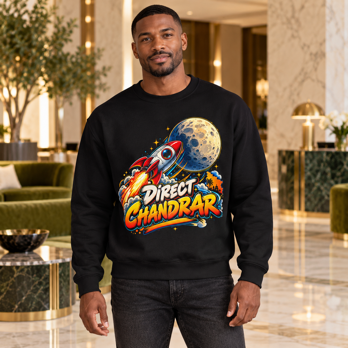 DIRECT CHANDRAR | Goan Heritage Crewneck Sweatshirt — premium centered mockup 2