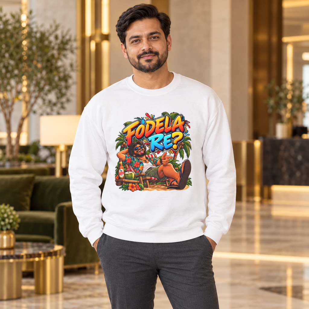 Fodela Re? | Goan Heritage Crewneck Sweatshirt — premium centered mockup 2