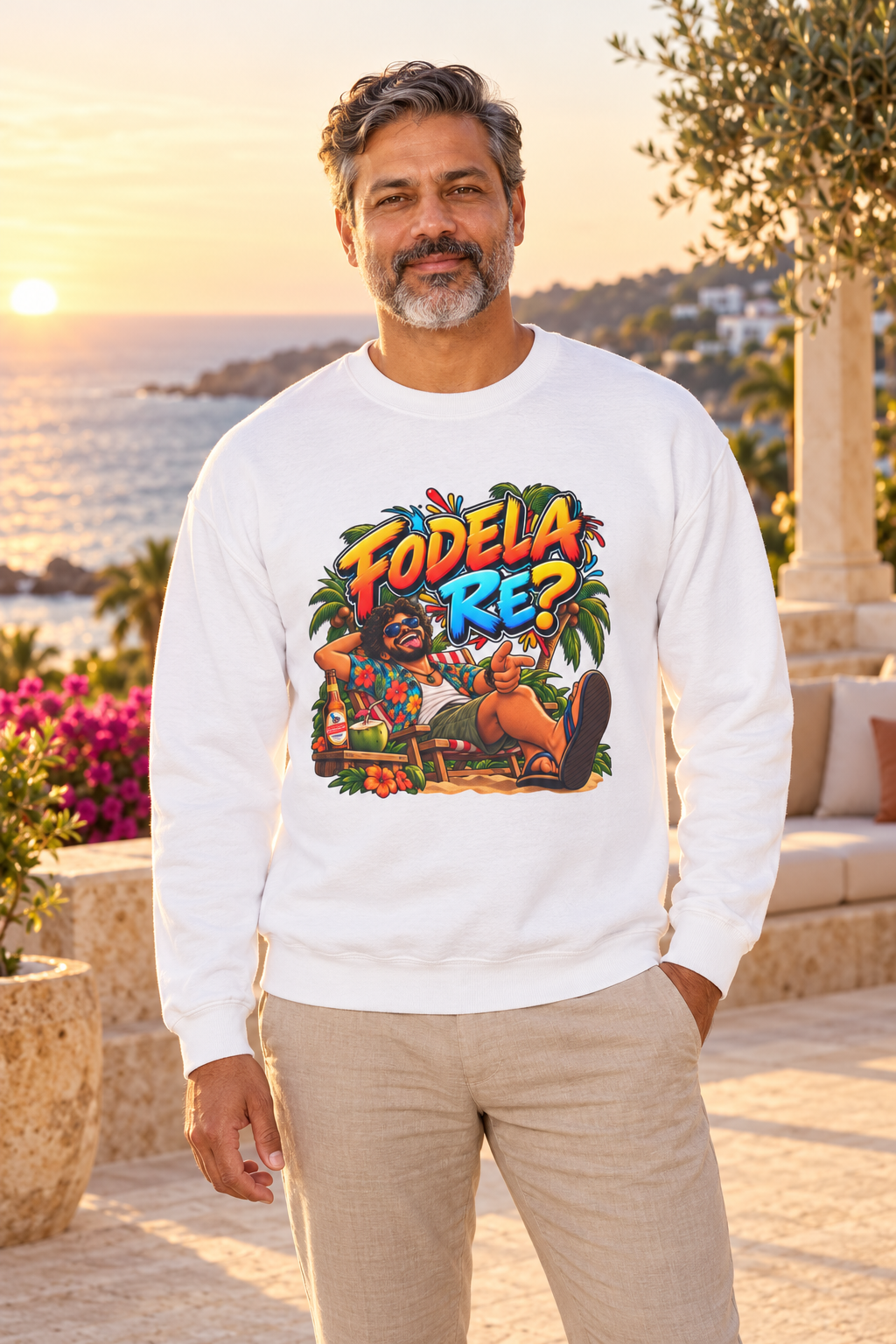 Fodela Re? | Goan Heritage Crewneck Sweatshirt — premium centered mockup 4