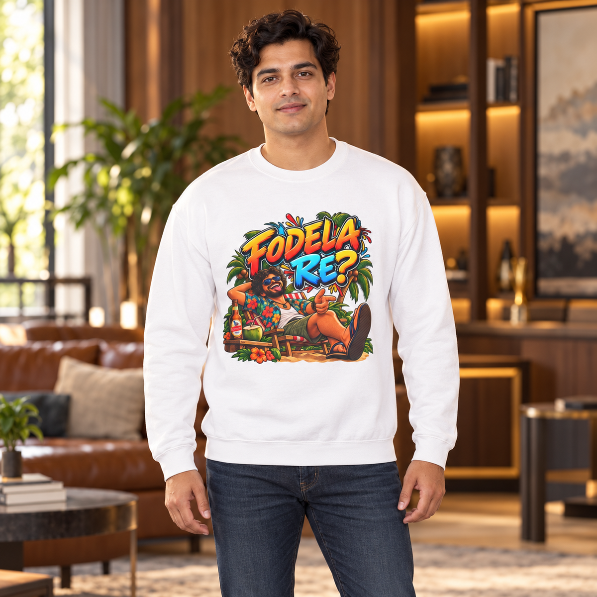 Fodela Re? | Goan Heritage Crewneck Sweatshirt — premium centered mockup 5