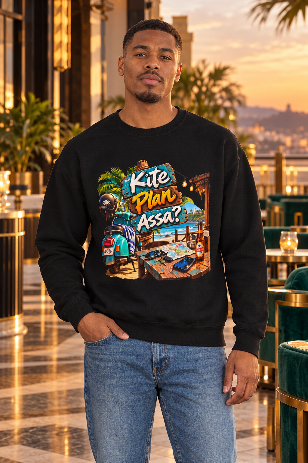 Kite Plan Assa? | Goan Heritage Crewneck Sweatshirt — premium centered mockup 4