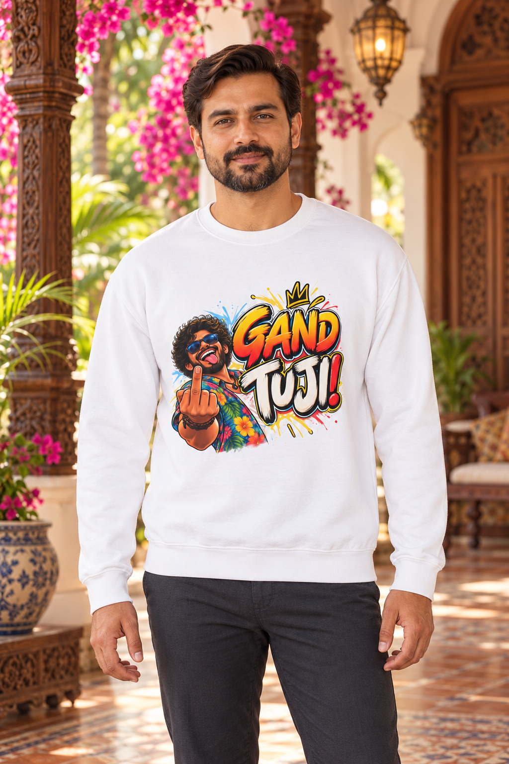 Gand Tuji! | Goan Heritage Crewneck Sweatshirt — premium centered mockup 1