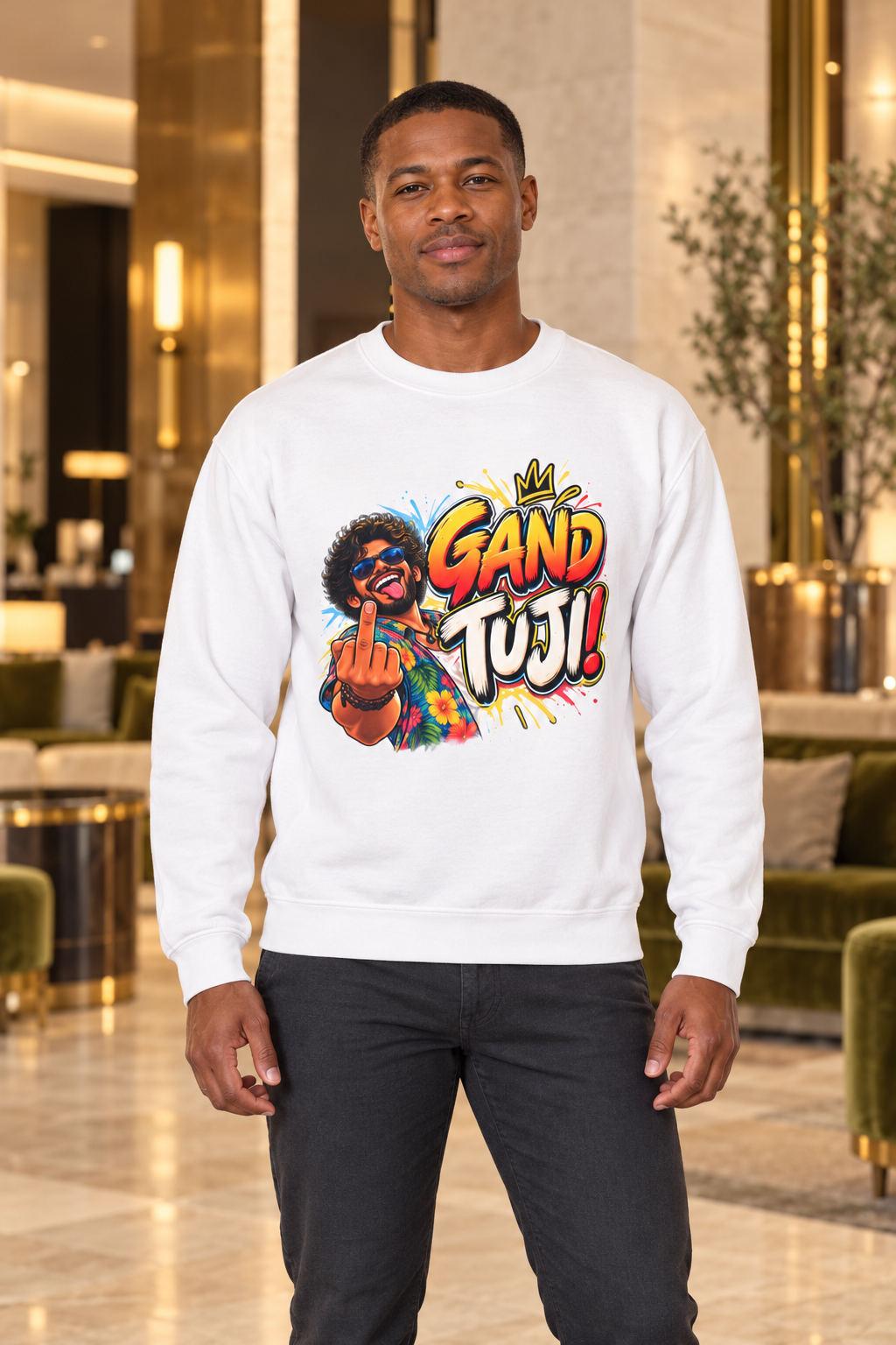 Gand Tuji! | Goan Heritage Crewneck Sweatshirt — premium centered mockup 2