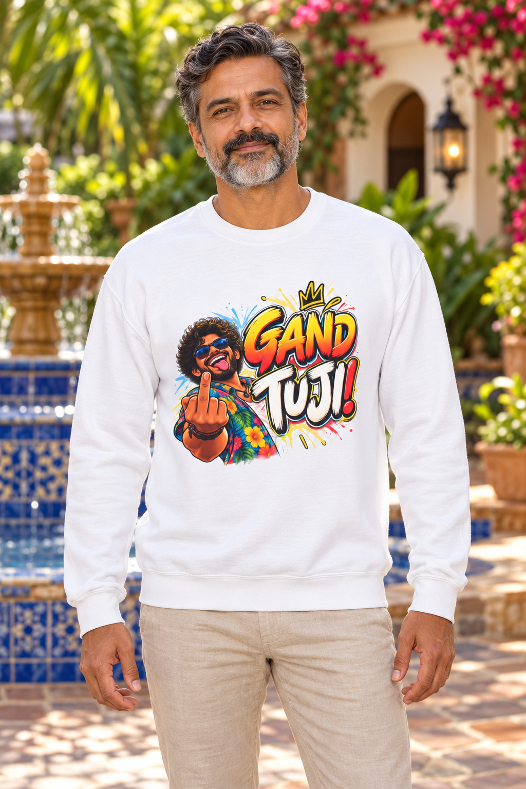 Gand Tuji! | Goan Heritage Crewneck Sweatshirt — premium centered mockup 3