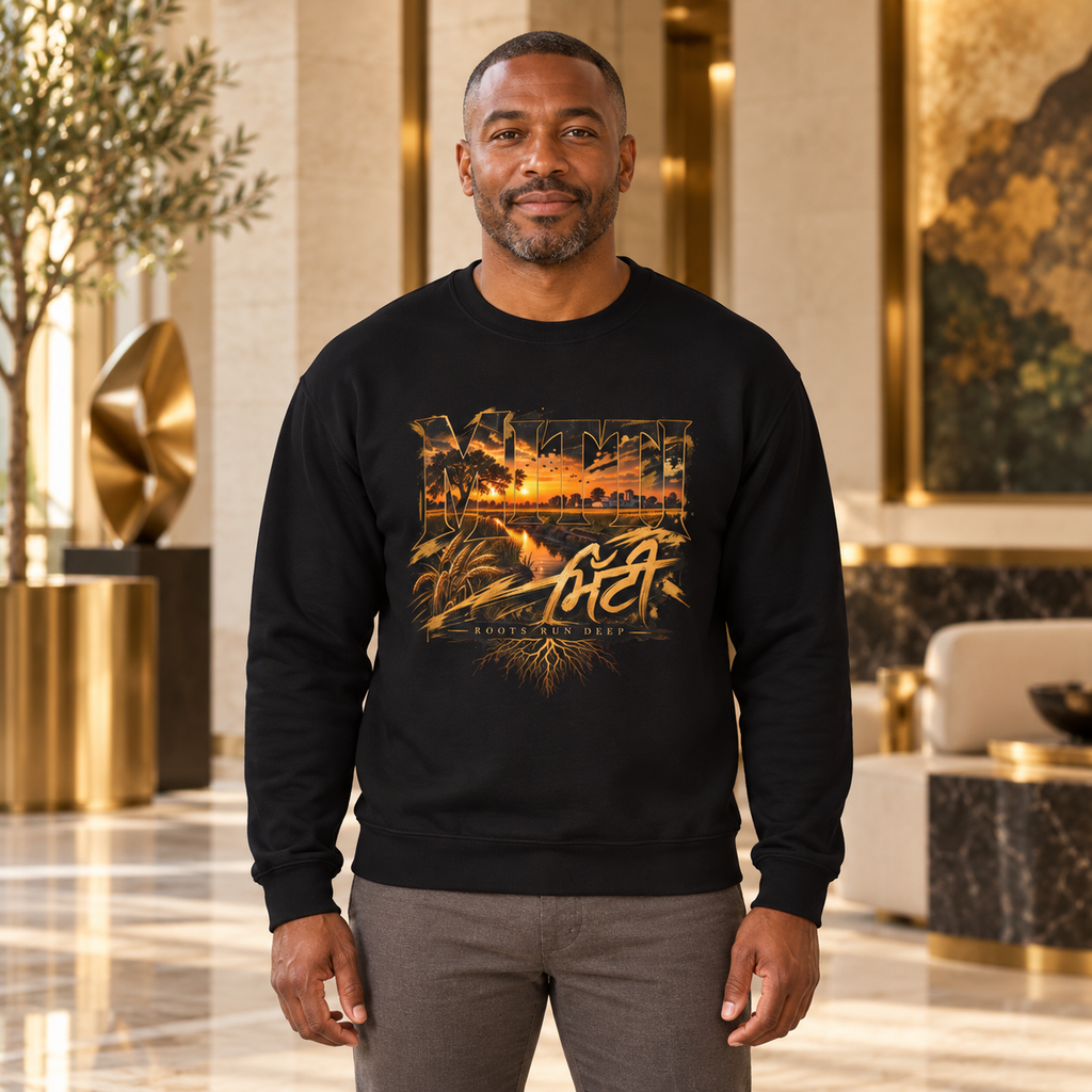 Crewneck Sweatshirt - Vintage Sunset Beach Graphic with 'AFT' Script — premium centered mockup 2