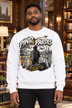Pind to Pardes sweatshirt on a Black man in a luxury London library lounge